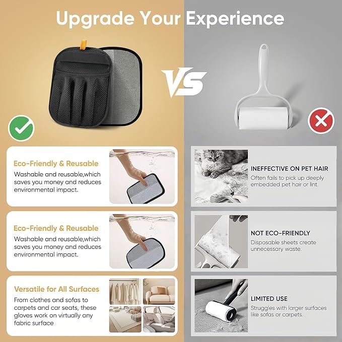 2025 Electrostatic Pet Hair Remover Glove for Cats & Dogs Upgraded Five-Finger Pet Hair Gloves for Clothing, Couch, Carpet, Furniture, Great Alternative to Pet Lint Roller