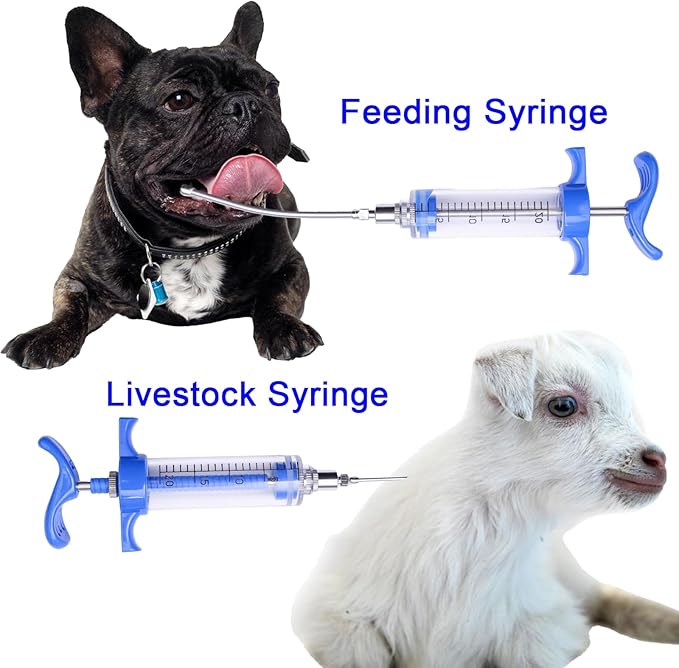 2Pcs 30ML Livestock Syringe, Reusable Adjustable Goat Drench Syringe, with 1 Drench Nozzle 10 Needles, Suitable for Medium And Large Poultry Such As Pigs, Sheep, Cattle, Horses, Etc