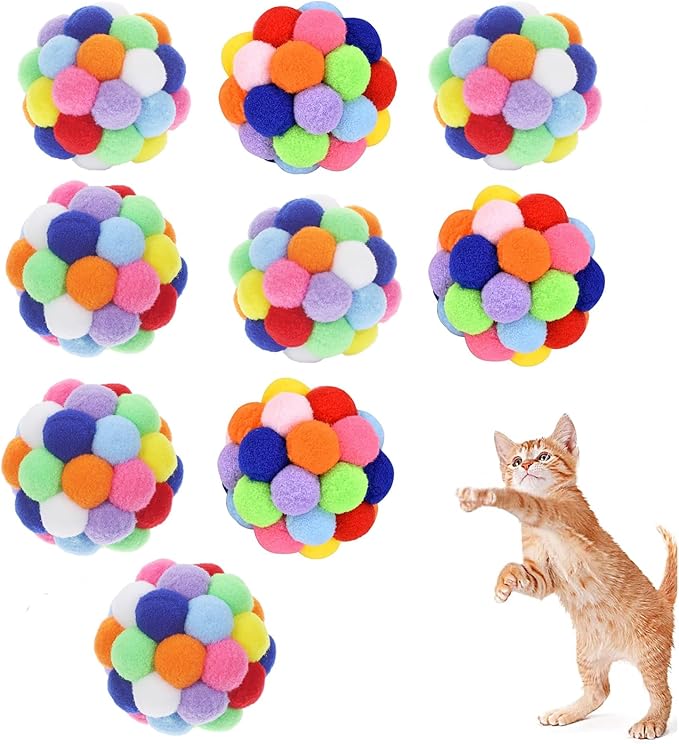 Cat Toy Balls 9PCS - 1.75" Plush Washable Balls for Kittens | Ultra-Soft Chew Toys, Noiseless Interactive Play, Durable Fuzzy Cat Toys for Indoor Cats with Vibrant Colors