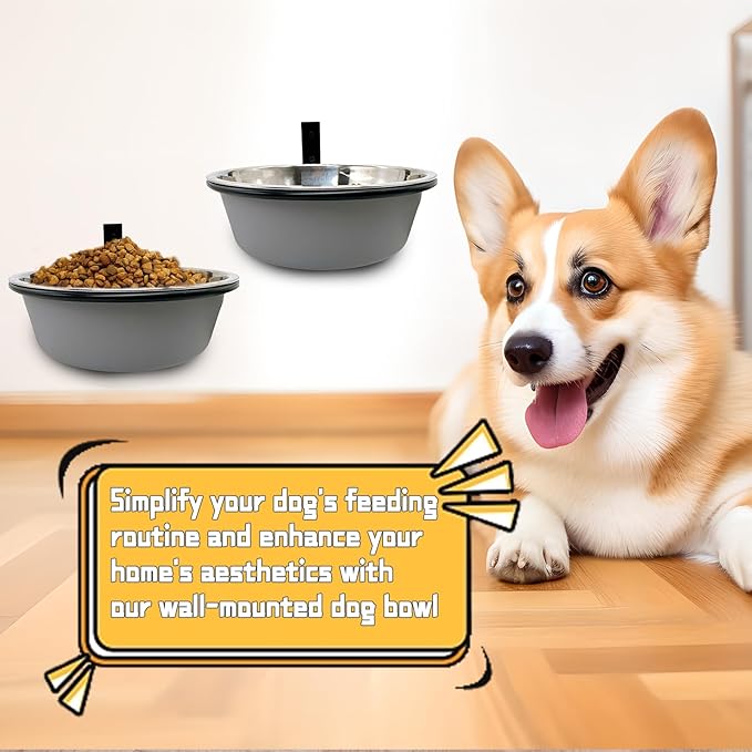Wall Mounted Dog Bowls-2 * 48 Oz, Stainless-Steel Raised Adjustable Height Dog Food and Water Bowls, Elevated Pet Comfort Feeding Bowl for Medium Large Dogs Cats