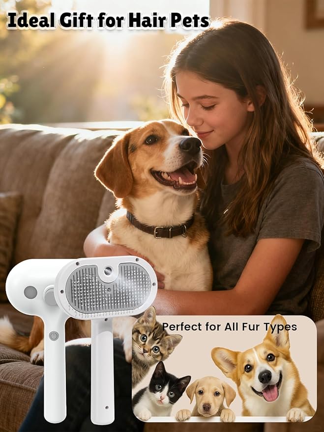 Anti-static Cat Steam Brush,3-in-1 Dog Brush & Gentle Grooming Fur Removal Tool for All Pets,Furmist Comb,Dog Brush,Cat Brushes,Pet Steam Brush,Self-Cleaning with Release Button for Long Short Hair