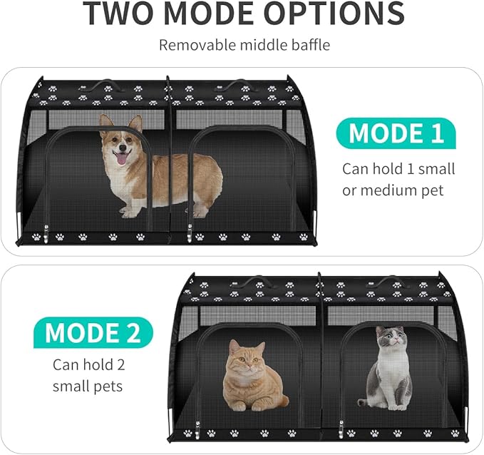 Double Cat Car Travel Carrier, Twin Compartment Show House Cat Cage/Condo,Portable Pet Crate for 2 Cats Travel Double Dog Crate Set for Long Distance Travel