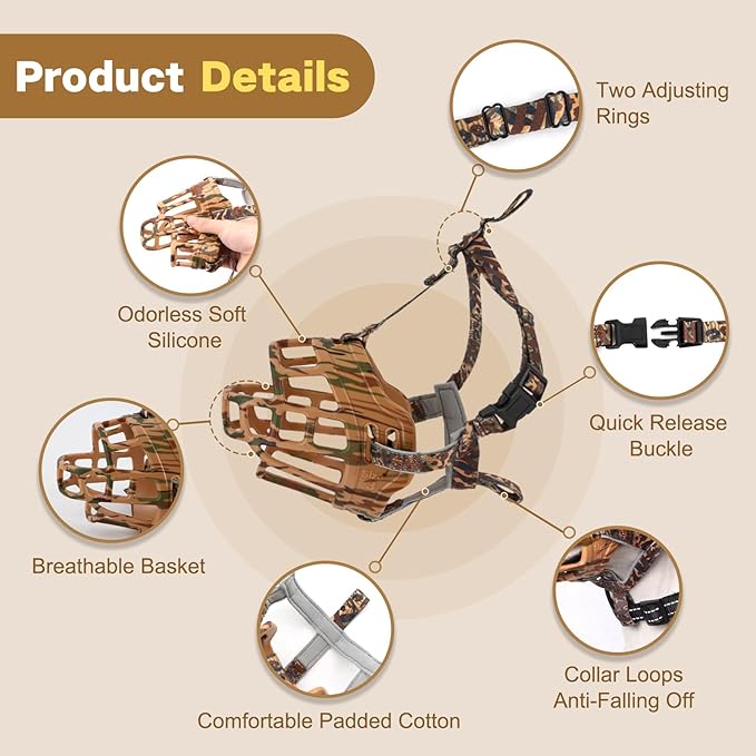 Basket Muzzle to Prevent Biting, Dog Muzzle for Large Medium Small Dogs Allows Panting Drinking Anti Chewing, Perfect for Grooming Trimming Training and Aggressive Reactive Dogs (Brown, Size 4)