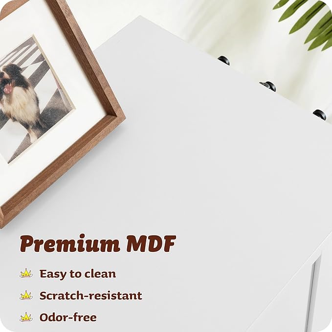 ALINE FURNITURE Dog Feeding Station with Storage Cabinet and 2 Elevated Dog Bowls, Hidden Pet Feeder Station Wood, Dog & Cat Storage Organizer, White