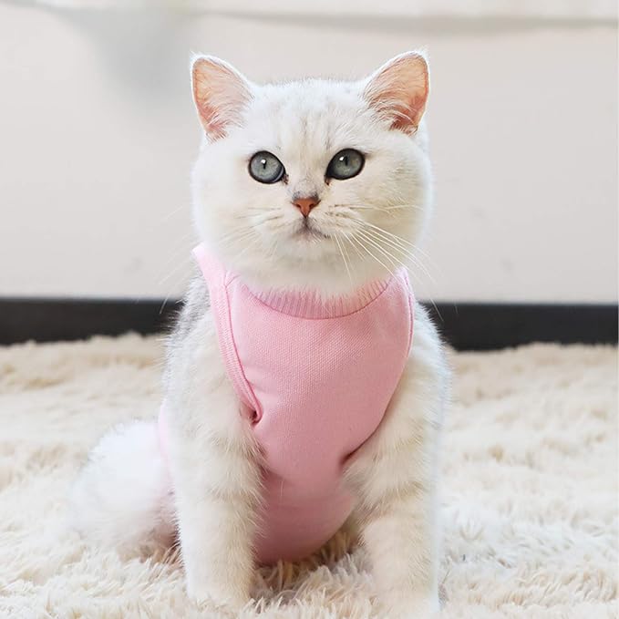 Kitten Onesies,Cat Recovery Suit for Abdominal Wounds or Skin Diseases,After Surgery Wear Anti Licking Wounds,Breathable E-Collar Alternative for Cat Pink L