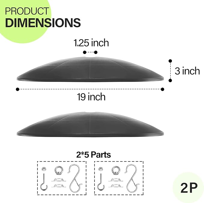 19" Extra Large Squirrel Baffle,Hummingbird Feeder Shade Dome Cover, Bird Feeder Rain Guard, Hanging Squirrel Proof for Shepherd's Hook Outdoors (Black) 2 Pack