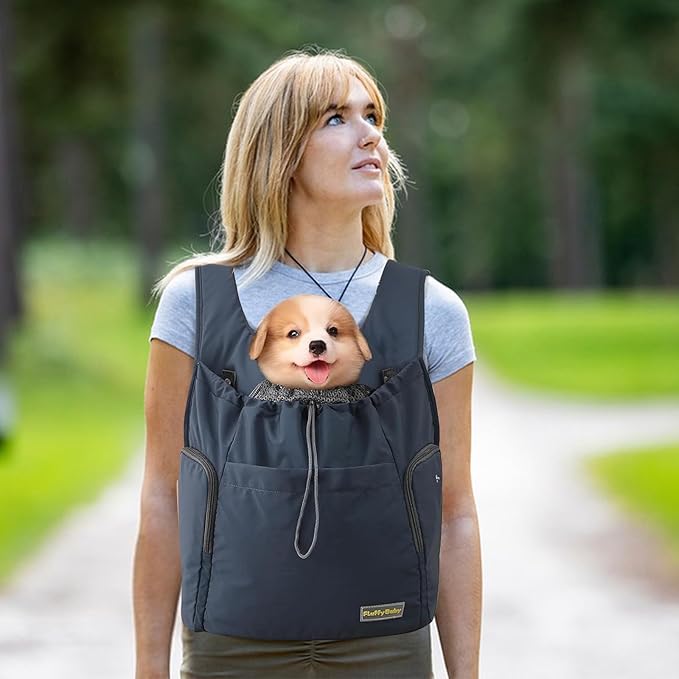 Dog Front Carrier Backpack, Adjustable Pet Cat Chest Ventilated Dog Carrier for Hiking Camping Travel, Ventilated Mesh Dog Travel Backpack(Dark Gray)