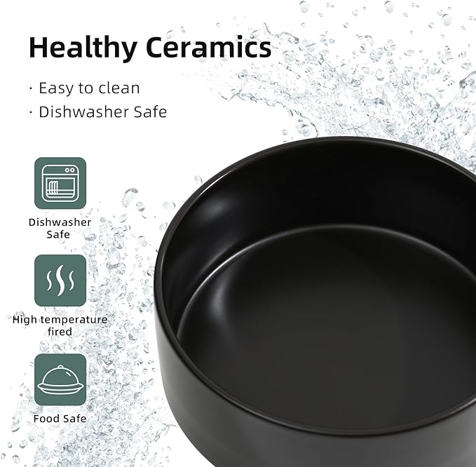 Ceramic Raised Dog Bowl Set, Elevated Dog Bowl with Stand, Food and Water Bowl for Medium Breed Dogs, Weighted Dog Dishes, Pet Bowl(7.3'',41OZ, Black)