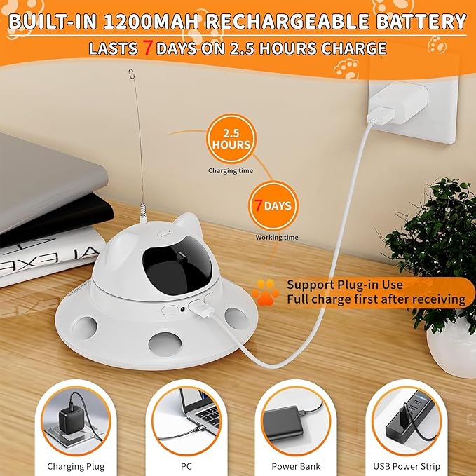 3-in-1 Cat Laser Toy & Interactive Automatic Motion-Activated Kitten Toy β 6 Holes Whack-A-Mole Feather & Moving Ambush Fun β USB Rechargeable, Apply to β Indoor Exercise for Cats of All Breeds