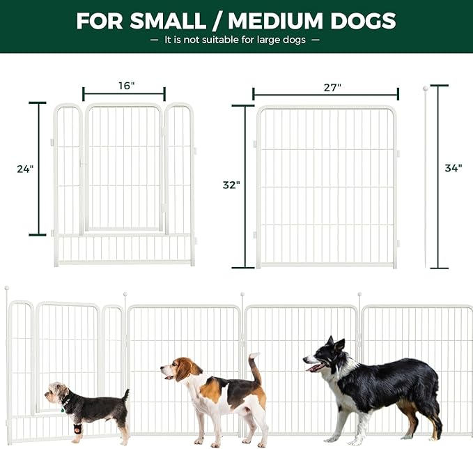 FXW Rollick Unleashed Dog Playpen for Indoor, Yard, RV Camping, 32 inch 32 Panels for Small and Medium Dogs, White│Patented