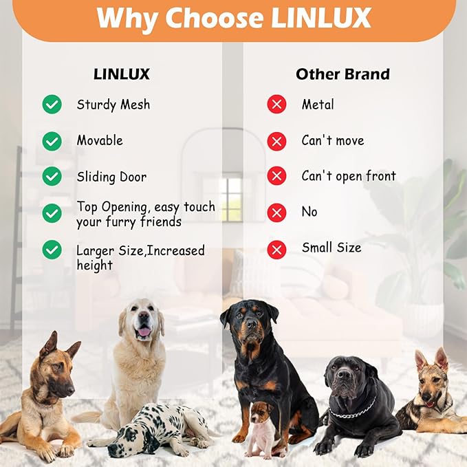 LINLUX 47 Inch Large Dog Crate Furniture, Wooden Heavy Duty XL Dog Kennel Indoor, Decorative Dog Cage Table for Large Dogs, with Sliding Doors, Wheels and Flip-top Plate, Rustic Brown