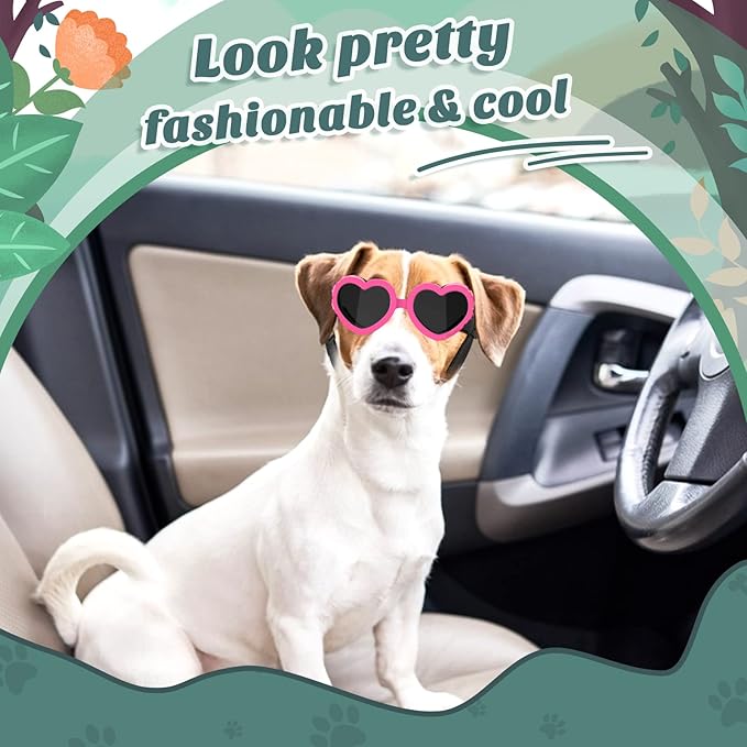 2 Pack Small Dog Sunglasses UV Protection Goggles Eye Wear Protection with Adjustable Strap Doggy Heart Shape Anti-Fog Sunglasses for Pet Dogs Sun Glasses Doggie Windproof Glasses, Pink