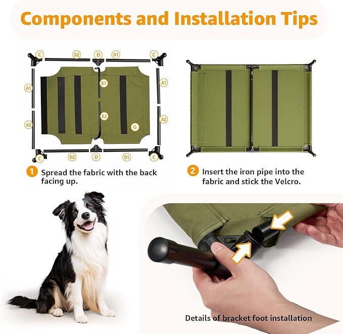 Sytopia Canvas Elevated Dog Bed, Durable Chew Proof Outdoor Raised Pet Cot for Large Dogs, Waterproof, Breathable, Portable, Washable, Easy Assembly, Sturdy Frame for Camping & Travel, Green