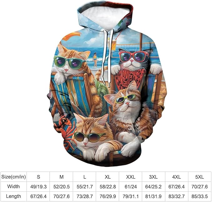 Unisex Adults 3D Dog Cat Printed Hoodies for Men Women Pullover Novelty Sweatshirts with Pockets