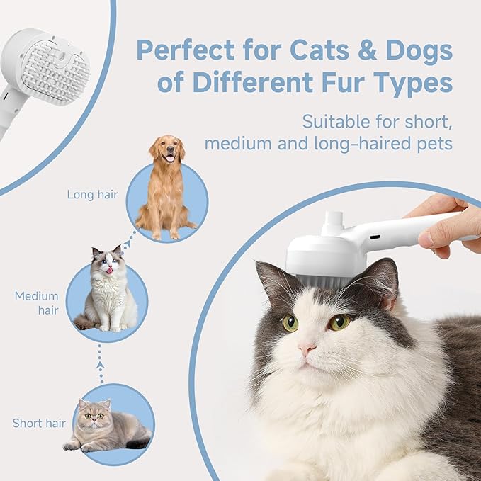 Cat Steam Brush,4-in-1 Spray Hair Removal Dog Brush for Shedding & Grooming with UV Light, Anti-Static Pet Spray Comb with One-Click Release Button