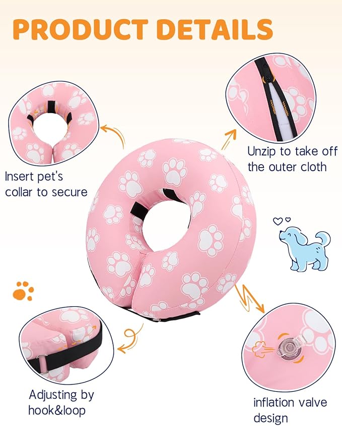 Supet Inflatable Dog Cone Collar Alternative After Surgery, Dog Neck Donut Collar Recovery E Collar, Soft Pet Cone for Small Medium Large Dogs