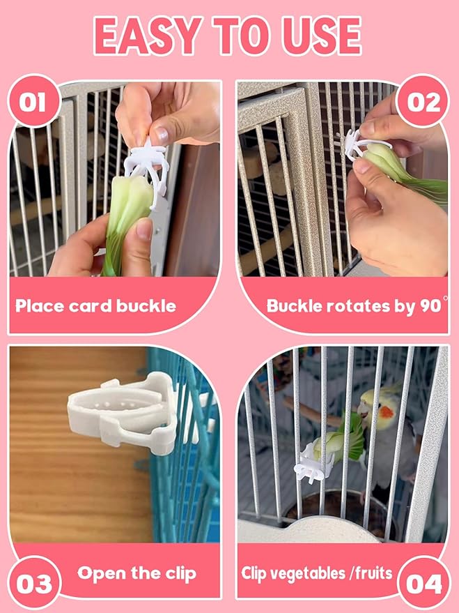 2 Pcs Bird Food Bowl Small Ceramic Bowls for Birds Parakeet Food Bowl Parrot Feeding Cups, Bird Cage Feeder with 2 Plastic Feeding Clips for Parakeets Conure Cockatiels Lovebird Budgie (Pink)