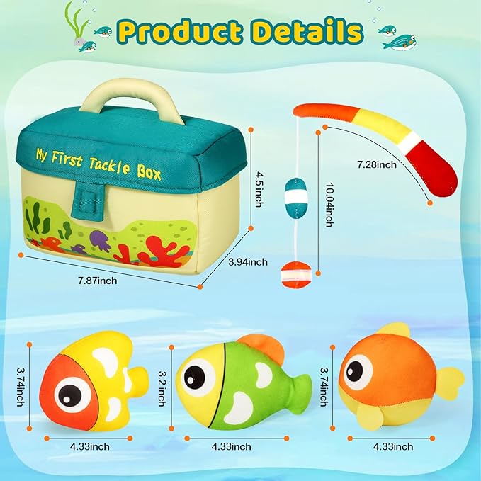 KMUYSL Baby Toys 6-24 Months, My First Tackle Box Plush Toys -4 Pcs Sensory Playset Soft Toys with Squeaker Crinkle for 6-24 Months Newborn Infant, Birthday for Boys Girls