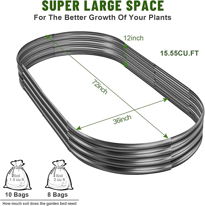 Land Guard 6×3×1 ft Galvanized Raised Garden Bed Kit, Raised Garden Boxes Outdoor, Oval Metal Raised Garden Beds for Vegetables, Flowers, Herbs(Grey)……