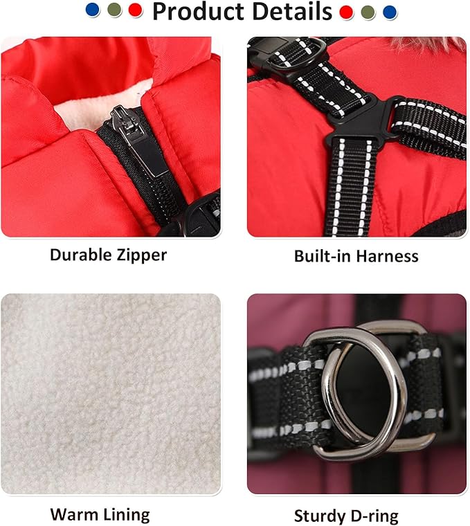HDKUW Small Dog Jacket, Harness Winter Warm Vest Jacket Waterproof Cotton Costume for Puppy Small Dogs (XL, Green)
