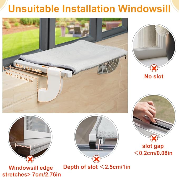 Sunhoo Cat Window Perch Hammock Kitty Bed for Windowsill Bedside Large Cats Shelf Seat Inside with Adjustable Ledge Sturdy Removable Cover Easy Assembly No Suction No Drill Hold 40lbs 22 * 13.58in(S)