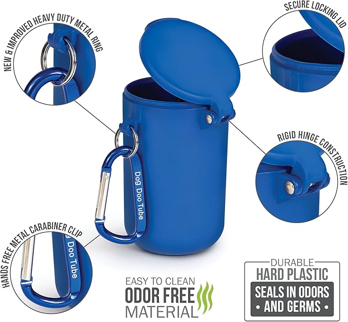 Dog Doo Tube Filled Dog Waste Bag Holders - Reusable Dog Poop Bag Tubes Designed to Keep in Odors and Germs