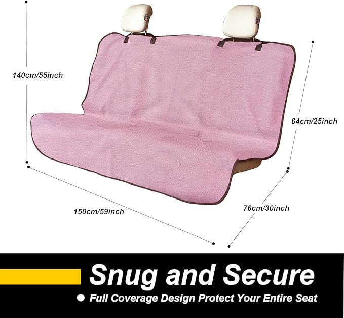 Back Seat Cover for Car Trucks Van SUV,Waterproof Rear Bench Towel Seat Covers for Dogs and Kids,Automotive Backseat Protector (Pink)