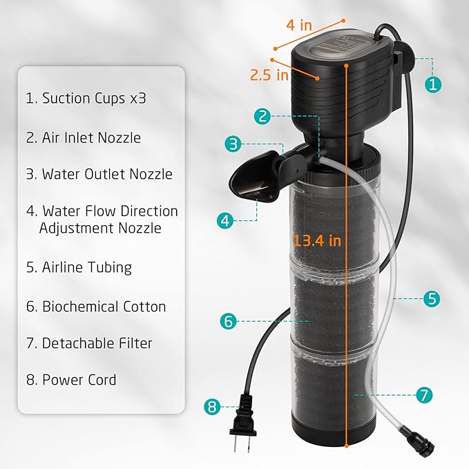 XpertMatic Aquarium Filter for 120-170 Gallon Tank, Internal Fish Tank Filter with Water Pump, 528 GPH 3 Stages Biochemical Sponge Filter for Large Tank, Pond, Wavemaker, Air Supply, SainSmart