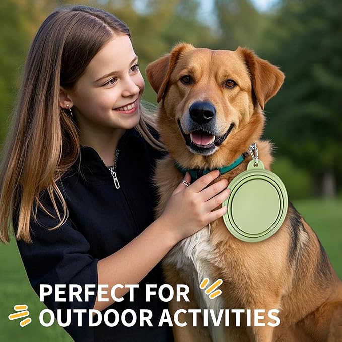 Collapsible Dog Bowls 2-Pack, Portable Travel Dog Bowl with Carabiner, Food-Grade Silicone Pet Bowl for Hiking, Walking(Macaron Yellow and Green)