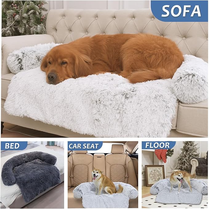 Calming Dogs/Cats Bed Mats, Dog Pad Washable Removable Couch Cover, Plush Long Fur Mat for Pets, Waterproof Lining, Perfect for Small, Medium and Large Dogs and Cats (Navy Blue, 41"x37")