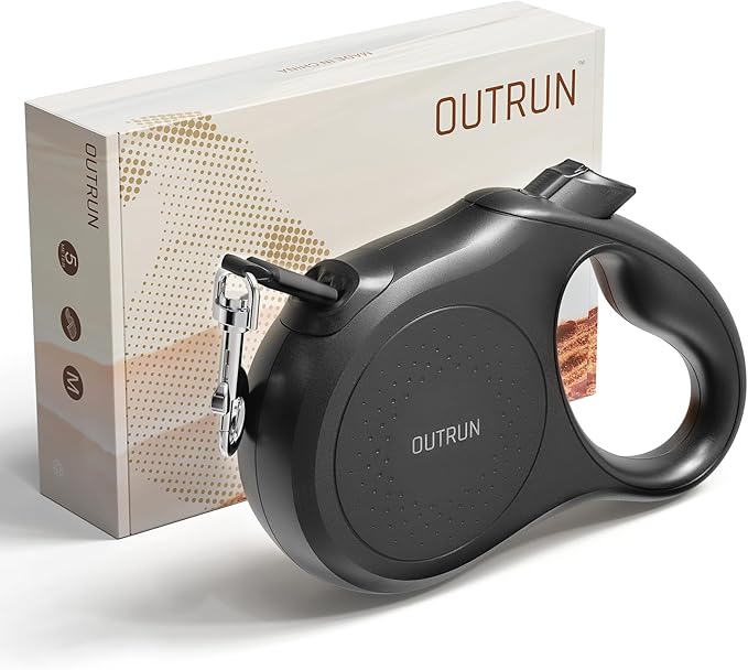 OUTRUN Retractable Dog Leash 16 FT Walking Leash up to 55 Lbs, Strong Nylon Tape No Tangle, Heavy Duty One-Handed Brake Lock Perfect for Small & Medium Sized Dogs and Pets