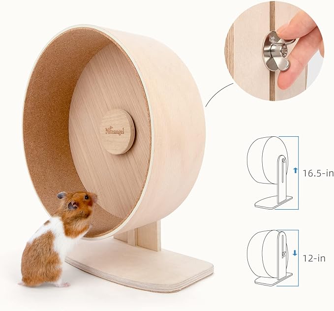 Niteangel Wooden Hamster Exercise Wheel: - Silent Hamster Running Wheel for Hamsters Gerbil Mice and Other Similar-Sized Small Pets (L)