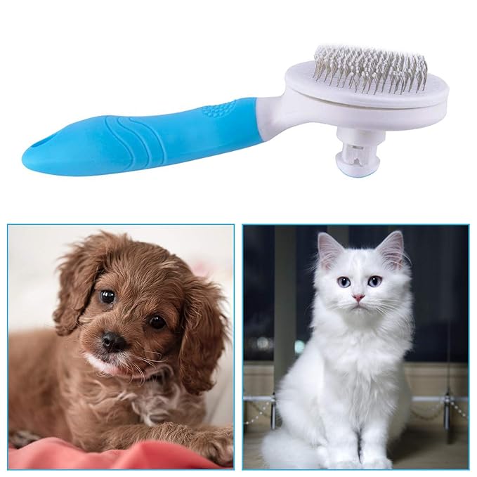 Cat Grooming Brush, Pets Skin Friendly Self Cleaning Slicker Massage Brushes for Shedding Dogs Cats Hair Gentle Remove Loose Undercoat with Long or Short Hairs for All Fur Type- UPGRADED