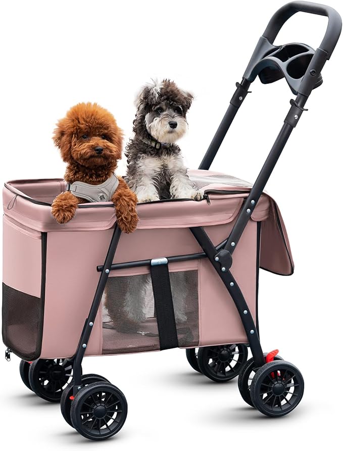 Pet Stroller Cat Dog Stroller Travel Folding Pet Carriers(Pink)
