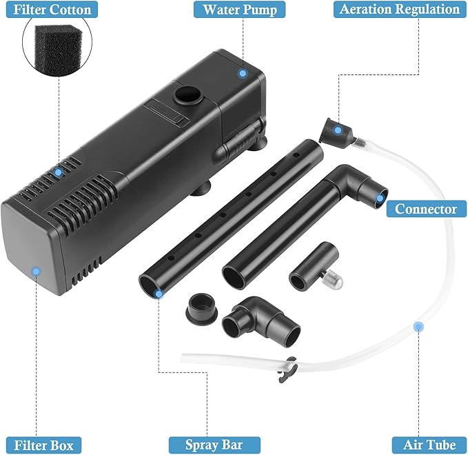 FEDOUR Submersible Aquarium Internal Filter, Filter with Water Pump for Fish Tank up to 35 Gallon (8W for 5-35 gallon-new)