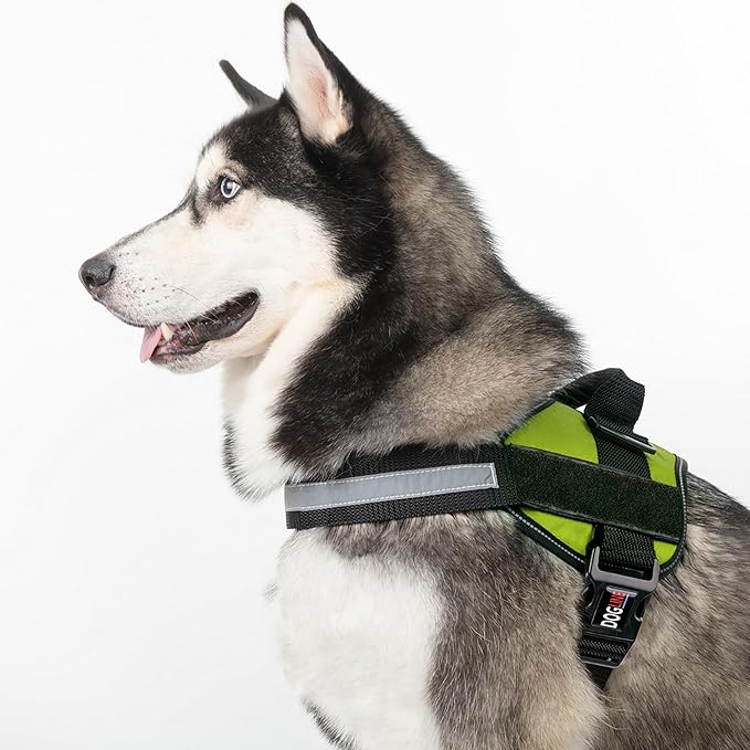 Dogline Dog Harness, Reflective No-Pull Adjustable Vest with Handle, Breathable No-Choke Harness for Small, Medium or Large Dogs Room for Patches Girth 15 to 18 in Lime Green