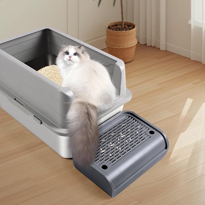 Cat Litter Box Step, Cat Litter Box Ramp Mat with Filter Function for Self-Cleaning Cat Litter Box, Easy to Clean, Cat Pedal Step Stool Ideal for Kitten & Elderly Cats (Dark Grey)