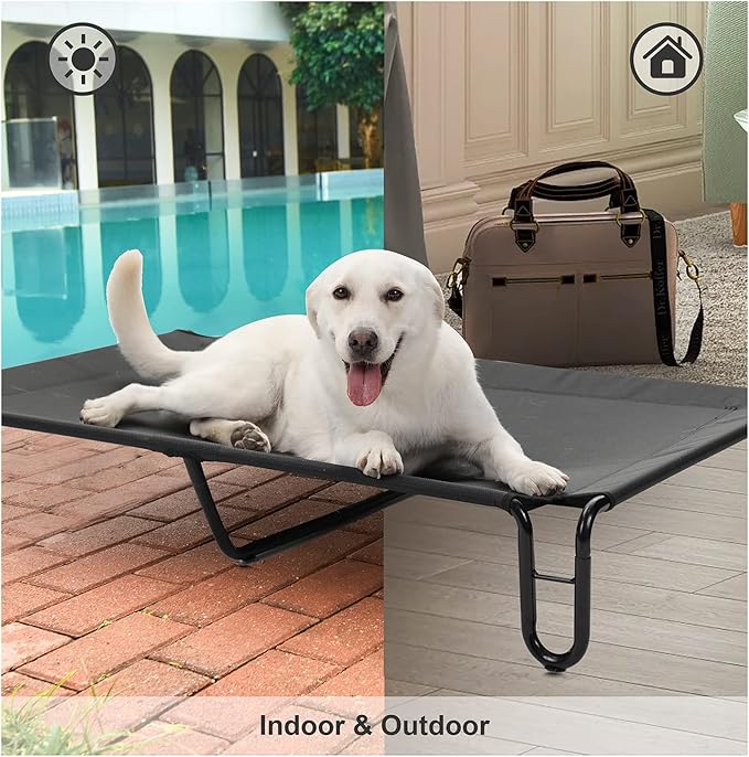 pettycare Elevated Outdoor Dog Bed - Dog Cots beds for Large Dogs XL, Waterproof Raised Dog Bed Easy to Assemble, Cooling Elevated Dog Bed with Teslin Mesh, Durable, Non Slip, Up to 85 lbs,Black