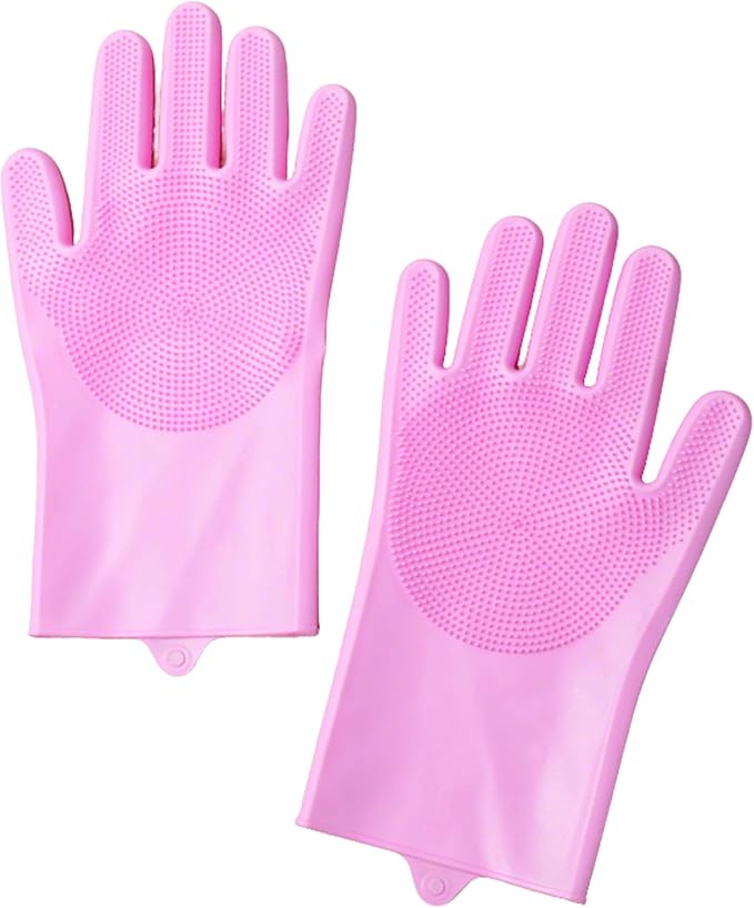 Pet Grooming Gloves,Heat-Resistant Silicone Gloves with High-Density Teeth for Enhanced Massaging and Bathing of Dogs and Cats (Pink, 1 Pair)