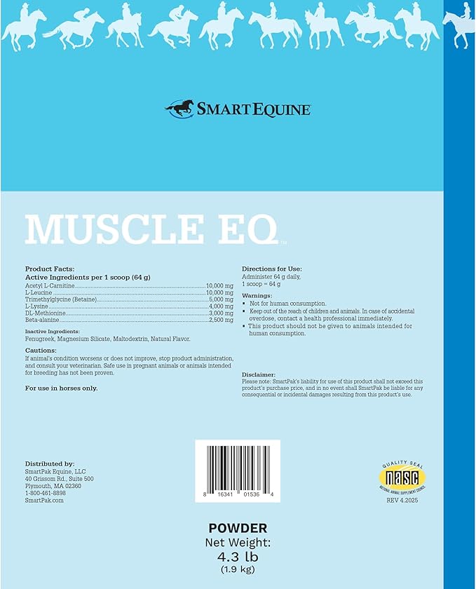 Uckele by SmartEquine Muscle EQ™ Powder | Muscle Supplement with L-Carnitine for Horses | Amino Acid Beta-Alanine for Optimal Muscle Function & Supports Recovery | 4.3 lb Bag