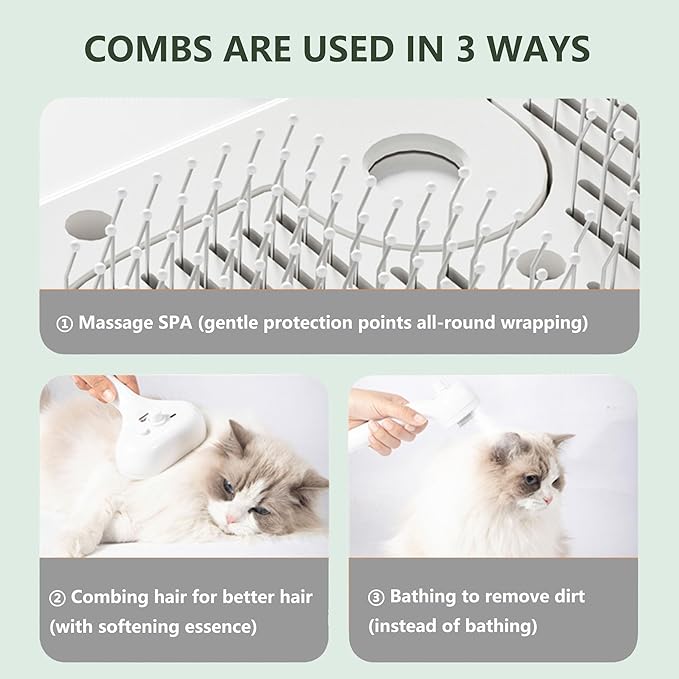 Cat Steam Brush 3 In 1,Pet Brush for Cat Hair Removal with Anti-Lost Pet Pendant,Spray Hair Removal Comb for Dogs Long Short Haired, Green