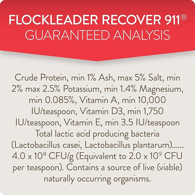 Recover 911, Severe Stress Probiotic Water Supplement for Chickens with Electrolytes, Prebiotics & Oregano, Molting, Extreme Weather, and Predator Attack Support, 8 oz