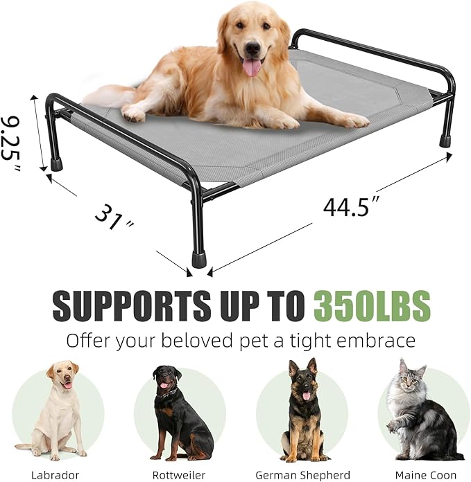 Raised Dog Bed, Outdoor Dog Bed for Dogs, Cooling Elevated Pet Cot, Durable and Sturdy Pet Bed, Waterproof Mesh Cover Raised Metal Frame, Non Slip, Grey