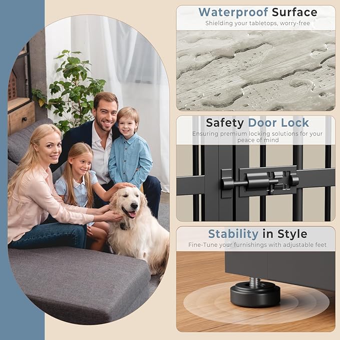 48'' XXL Dog Crate Furniture with 3 Doors, Wooden Crate End Table Heavy Duty Indoor Combination Cage for Medium to Large Dogs, Multiple Units Can be Combined, Grey