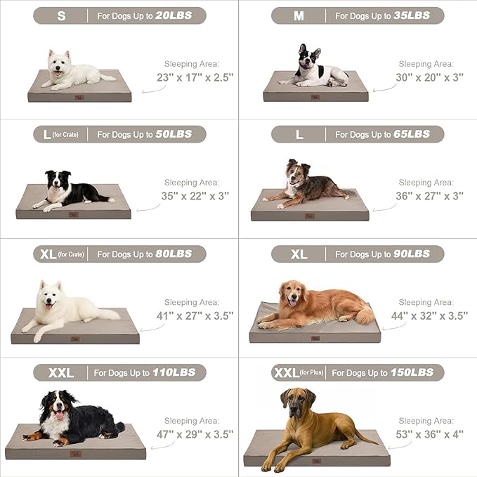 Outdoor Extra Large Dog Bed, Jumbo Waterproof Dog Bed for Large Dogs, Orthopedic Egg Foam Pet Bed Mat with Removable Oxford Cooling Cover, Khaki