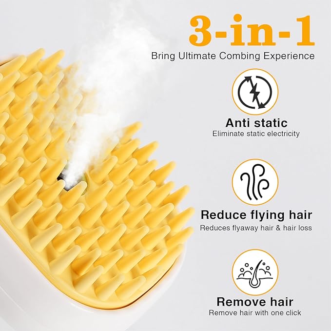 3-in-1 Cat & Dog Steam Brush – USB Rechargeable Spray Grooming Comb with Silicone Teeth – Anti-Static, Shedding Control & Massaging for All Hair Types Long/Short Hair Pets (Green)