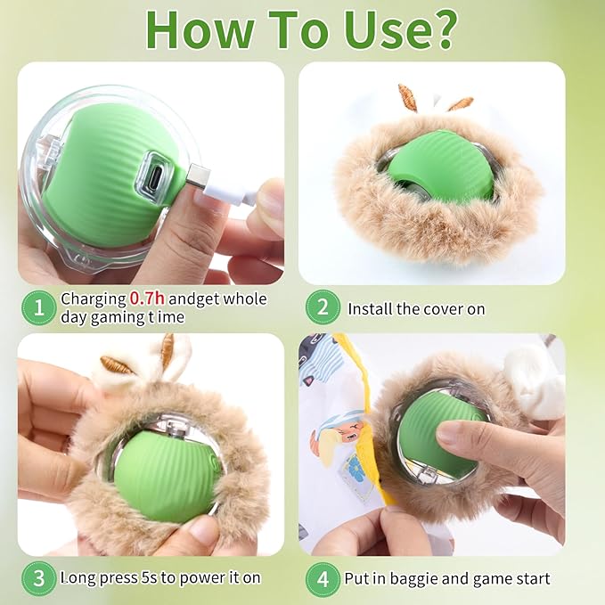 Interactive Cat Toys Fast Rolling Ball in Play Pouch, Motion Activate Chirping Cat Toy Hide and Seek Mouse Catching Game, 28 Inch Play Pouch