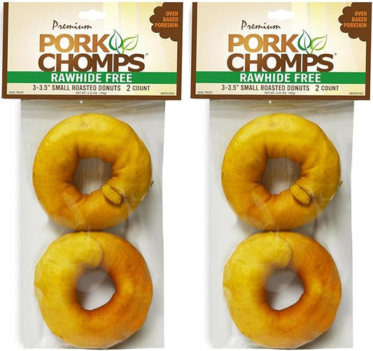 Pork Chomps Roasted Pork Skin Dog Chews, 3-inch Donuts, 2 Count (Pack of 2)