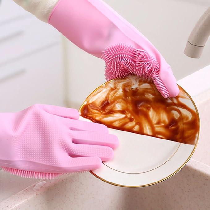 Pet Grooming Gloves,Heat-Resistant Silicone Gloves with High-Density Teeth for Enhanced Massaging and Bathing of Dogs and Cats (Pink, 1 Pair)