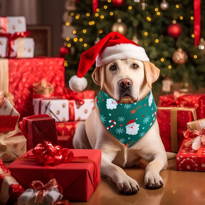 Preboun 100 Pieces Christmas Dog Bandanas Bulk Xmas Holiday Bandanas for Dogs Xmas Green and Red Kerchief Set for Christmas Puppy Small to Large Pets Costume Accessories